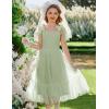 Arshiner Girls Dresses Summer Sleeveless Bow-Tie Straps Birthday Party Long Tulle Dress(Sage Green)