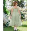 Arshiner Girls Dresses Summer Sleeveless Bow-Tie Straps Birthday Party Long Tulle Dress(Sage Green)