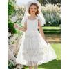 Arshiner Girls Dresses Summer Sleeveless Bow-Tie Straps Birthday Party Long Tulle Dress(White)