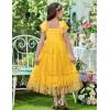 Arshiner Girls Dresses Summer Sleeveless Bow-Tie Straps Birthday Party Long Tulle Dress(Yellow)