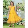 Arshiner Girls Dresses Summer Sleeveless Bow-Tie Straps Birthday Party Long Tulle Dress(Yellow)