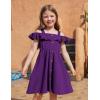 Arshiner Girls Dresses Summer Spaghetti Strap Cold Shoulder Ruffle Button Down A Line Dresses(Dark Purple)