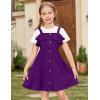 Arshiner Girls Dresses Summer Spaghetti Strap Cold Shoulder Ruffle Button Down A Line Dresses(Dark Purple)