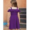 Arshiner Girls Dresses Summer Spaghetti Strap Cold Shoulder Ruffle Button Down A Line Dresses(Dark Purple)