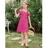 Arshiner Girls Dresses Summer Spaghetti Strap Cold Shoulder Ruffle Button Down A Line Dresses(Hot Pink)