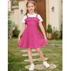 Arshiner Girls Dresses Summer Spaghetti Strap Cold Shoulder Ruffle Button Down A Line Dresses(Hot Pink)