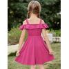 Arshiner Girls Dresses Summer Spaghetti Strap Cold Shoulder Ruffle Button Down A Line Dresses(Hot Pink)