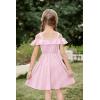 Arshiner Girls Dresses Summer Spaghetti Strap Cold Shoulder Ruffle Button Down A Line Dresses(Pink Stripe)