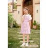 Arshiner Girls Dresses Summer Spaghetti Strap Cold Shoulder Ruffle Button Down A Line Dresses(Pink Stripe)