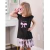 Arshiner Girls Pajamas Set Short Sleeve Pjs Sleepwear 3PCS Summer Lounge Sets Nightwear(Bow Plaid)
