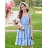 Arshiner Girls Summer Dress Bow-Tie Straps Sleeveless Flowy Ruffle Trim Boho Beach Casual Sundress(Baby Blue)
