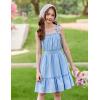 Arshiner Girls Summer Dress Bow-Tie Straps Sleeveless Flowy Ruffle Trim Boho Beach Casual Sundress(Baby Blue)