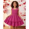 Arshiner Girls Summer Dress Bow-Tie Straps Sleeveless Flowy Ruffle Trim Boho Beach Casual Sundress(Hot Pink)