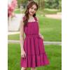 Arshiner Girls Summer Dress Bow-Tie Straps Sleeveless Flowy Ruffle Trim Boho Beach Casual Sundress(Hot Pink)