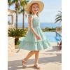 Arshiner Girls Summer Dress Bow-Tie Straps Sleeveless Flowy Ruffle Trim Boho Beach Casual Sundress(Ice Green)