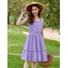 Arshiner Girls Summer Dress Bow-Tie Straps Sleeveless Flowy Ruffle Trim Boho Beach Casual Sundress(Light Purple)