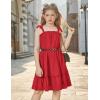 Arshiner Girls Summer Dress Bow-Tie Straps Sleeveless Flowy Ruffle Trim Boho Beach Casual Sundress(Red)