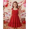 Arshiner Girls Summer Dress Bow-Tie Straps Sleeveless Flowy Ruffle Trim Boho Beach Casual Sundress(Red)