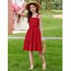 Arshiner Girls Summer Dress Bow-Tie Straps Sleeveless Flowy Ruffle Trim Boho Beach Casual Sundress(Red)