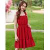 Arshiner Girls Summer Dress Bow-Tie Straps Sleeveless Flowy Ruffle Trim Boho Beach Casual Sundress(Red)