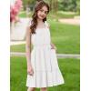 Arshiner Girls Summer Dress Bow-Tie Straps Sleeveless Flowy Ruffle Trim Boho Beach Casual Sundress(White)