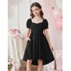Arshiner Girls Summer Dress Puff Sleeve High Low Swing Off Shoulder Formal Dresses with Pocket(Black)