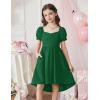 Arshiner Girls Summer Dress Puff Sleeve High Low Swing Off Shoulder Formal Dresses with Pocket(Green)
