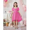 Arshiner Girls Summer Dress Puff Sleeve High Low Swing Off Shoulder Formal Dresses with Pocket(Hot Pink)