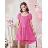 Arshiner Girls Summer Dress Puff Sleeve High Low Swing Off Shoulder Formal Dresses with Pocket(Hot Pink)