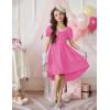 Arshiner Girls Summer Dress Puff Sleeve High Low Swing Off Shoulder Formal Dresses with Pocket(Hot Pink)