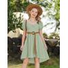 Arshiner Girls Summer Dress Puff Sleeve High Low Swing Off Shoulder Formal Dresses with Pocket(Light Green)