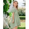 Arshiner Girls Summer Dress Puff Sleeve High Low Swing Off Shoulder Formal Dresses with Pocket(Light Green)