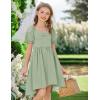 Arshiner Girls Summer Dress Puff Sleeve High Low Swing Off Shoulder Formal Dresses with Pocket(Light Green)