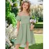 Arshiner Girls Summer Dress Puff Sleeve High Low Swing Off Shoulder Formal Dresses with Pocket(Light Green)