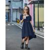 Arshiner Girls Summer Dress Puff Sleeve High Low Swing Off Shoulder Formal Dresses with Pocket(Navy Blue)