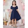 Arshiner Girls Summer Dress Puff Sleeve High Low Swing Off Shoulder Formal Dresses with Pocket(Navy Blue)