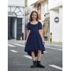 Arshiner Girls Summer Dress Puff Sleeve High Low Swing Off Shoulder Formal Dresses with Pocket(Navy Blue)
