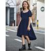 Arshiner Girls Summer Dress Puff Sleeve High Low Swing Off Shoulder Formal Dresses with Pocket(Navy Blue)