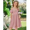 Arshiner Girls Summer Dress Puff Sleeve High Low Swing Off Shoulder Formal Dresses with Pocket(Pink)