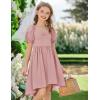 Arshiner Girls Summer Dress Puff Sleeve High Low Swing Off Shoulder Formal Dresses with Pocket(Pink)