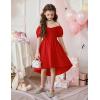Arshiner Girls Summer Dress Puff Sleeve High Low Swing Off Shoulder Formal Dresses with Pocket(Red)
