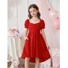 Arshiner Girls Summer Dress Puff Sleeve High Low Swing Off Shoulder Formal Dresses with Pocket(Red)