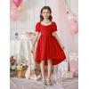 Arshiner Girls Summer Dress Puff Sleeve High Low Swing Off Shoulder Formal Dresses with Pocket(Red)