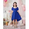 Arshiner Girls Summer Dress Puff Sleeve High Low Swing Off Shoulder Formal Dresses with Pocket(Royal Blue)