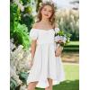 Arshiner Girls Summer Dress Puff Sleeve High Low Swing Off Shoulder Formal Dresses with Pocket(White)