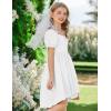 Arshiner Girls Summer Dress Puff Sleeve High Low Swing Off Shoulder Formal Dresses with Pocket(White)