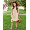 Arshiner Girls Summer Dress Tween Flutter Sleeve Pleated Front A Line Boho Beach Casual Dresses(Beige)