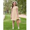 Arshiner Girls Summer Dress Tween Flutter Sleeve Pleated Front A Line Boho Beach Casual Dresses(Beige)