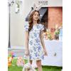 Arshiner Girls Summer Dress Tween Flutter Sleeve Pleated Front A Line Boho Beach Casual Dresses(Blue Floral)