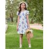 Arshiner Girls Summer Dress Tween Flutter Sleeve Pleated Front A Line Boho Beach Casual Dresses(Blue Floral)